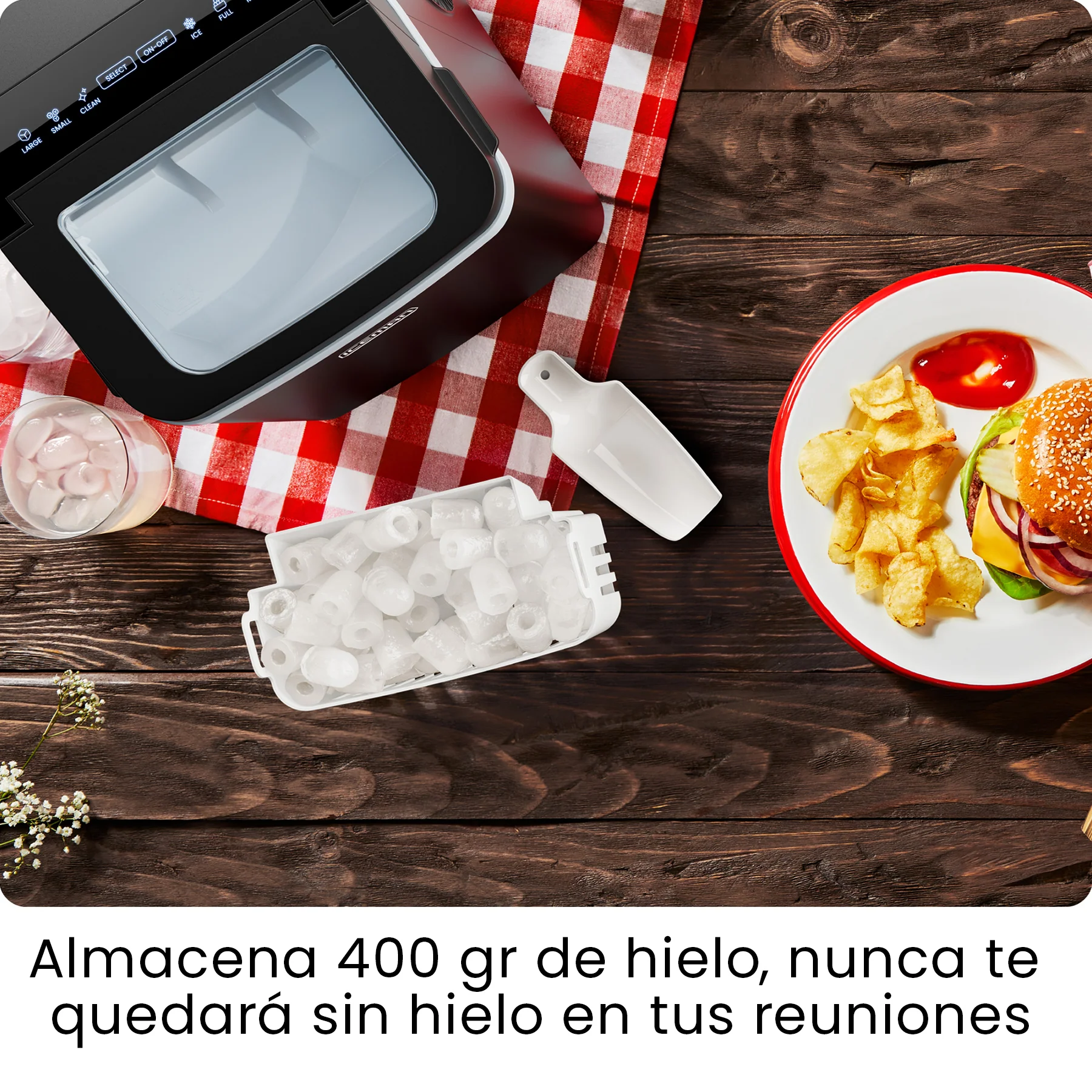 Chefman - Iceman: Máquina de Hielo Portátil con Autolimpieza, 9 Cubos en 7 Minutos - Imagen 7