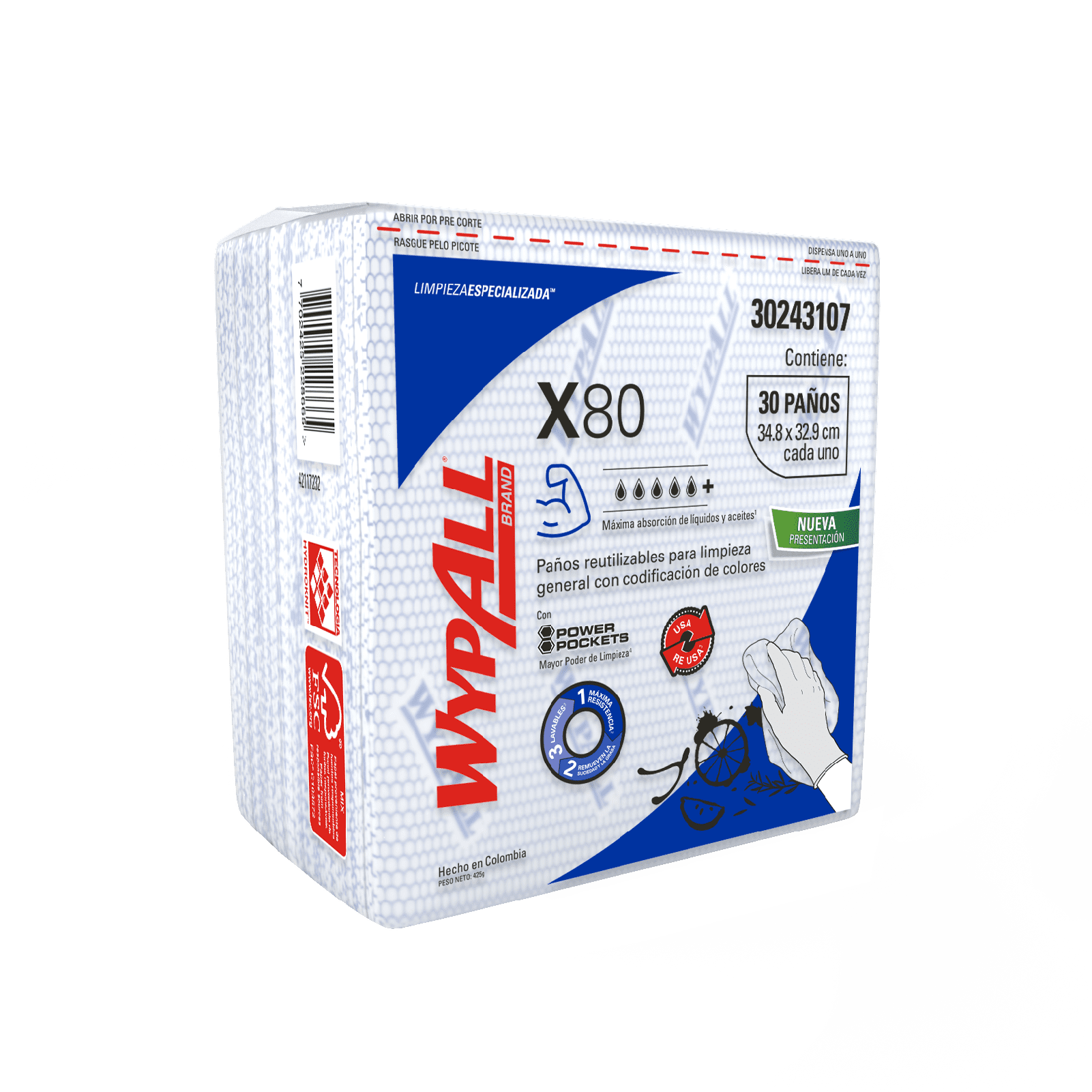 Wypall X80 Pre doblado Azul (30 paños)
